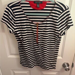 Lauren Ralph Lauren Black and White Striped Top XL